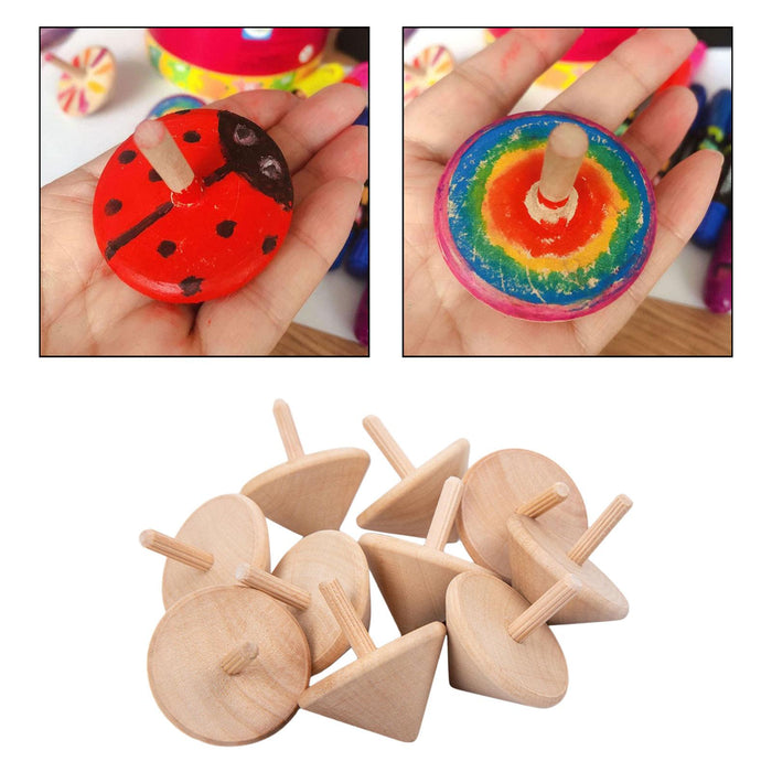 Crofta 10 Pieces Wood Rotation Tops Toys Art Supplies Birthday Gift Hand Gyroscopes