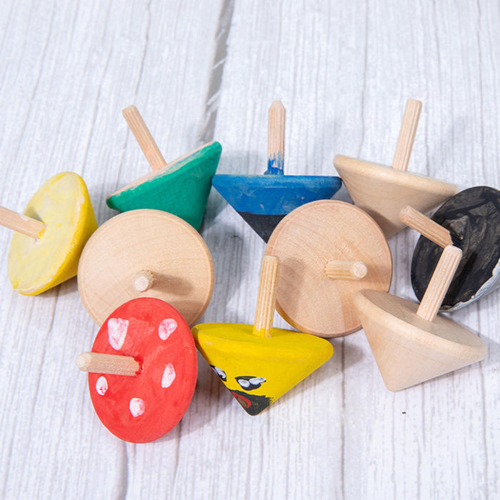 Crofta 10 Pieces Wood Rotation Tops Toys Art Supplies Birthday Gift Hand Gyroscopes