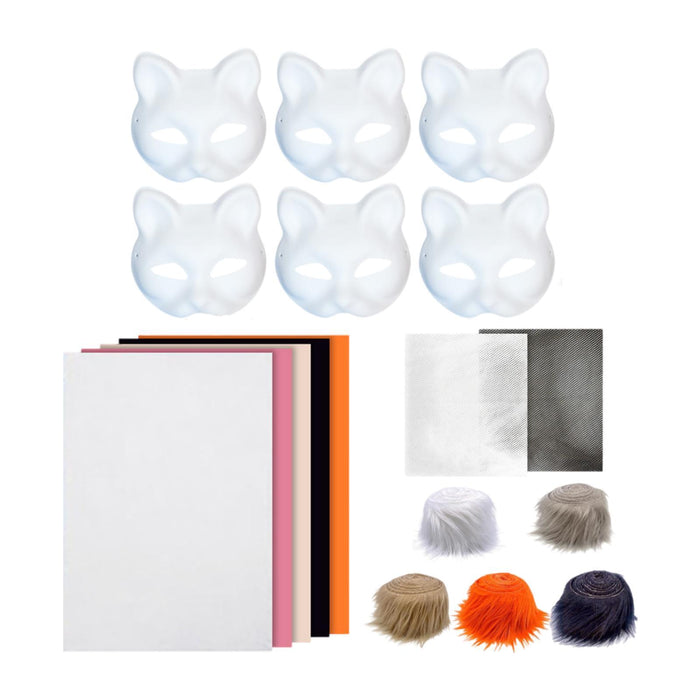 Crofta 6x Cat Mask Kit Kids Craft Animal Face Mask for Masquerade Dressing up Party