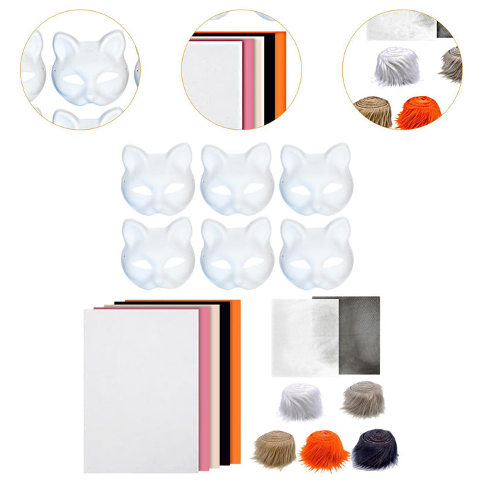 Crofta 6x Cat Mask Kit Kids Craft Animal Face Mask for Masquerade Dressing up Party