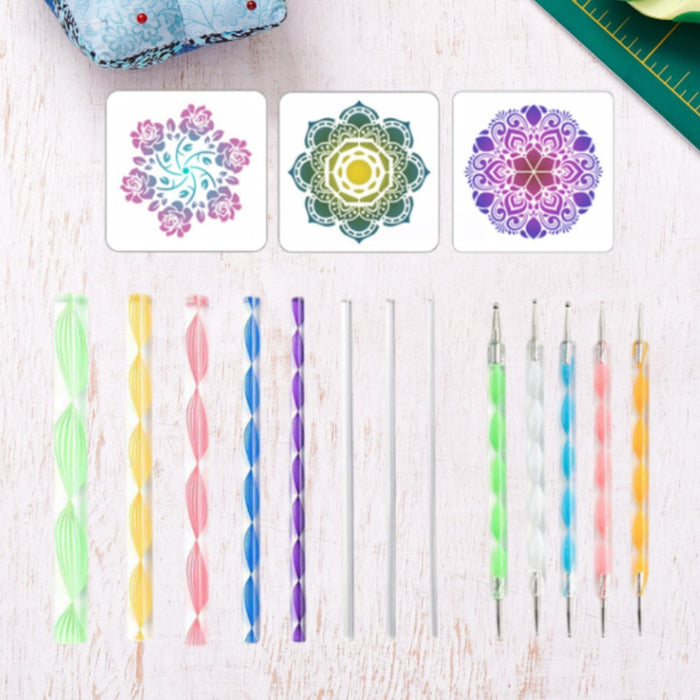 Crofta 16x Mandala Dotting Tool Home Decor with Reusable Stencils Dot Painting Tool B Set