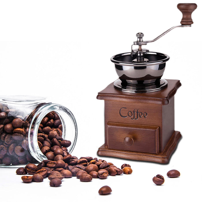 Crofta Espresso Coffee Bean Spice Vintage Wooden Hand Grinder with Cleaning Brush