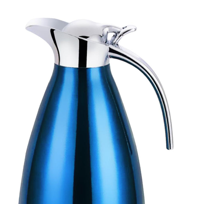 Crofta Coffee Pot Stainless Steel Double Wall Vacuum Insulated 2L Large Capacity Tea/Water Pitcher with Coffee Tamper Blue