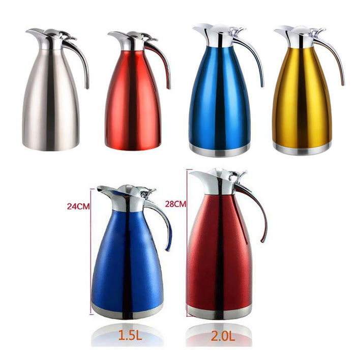 Crofta Coffee Pot Stainless Steel Double Wall Vacuum Insulated 2L Large Capacity Tea/Water Pitcher with Coffee Tamper Blue