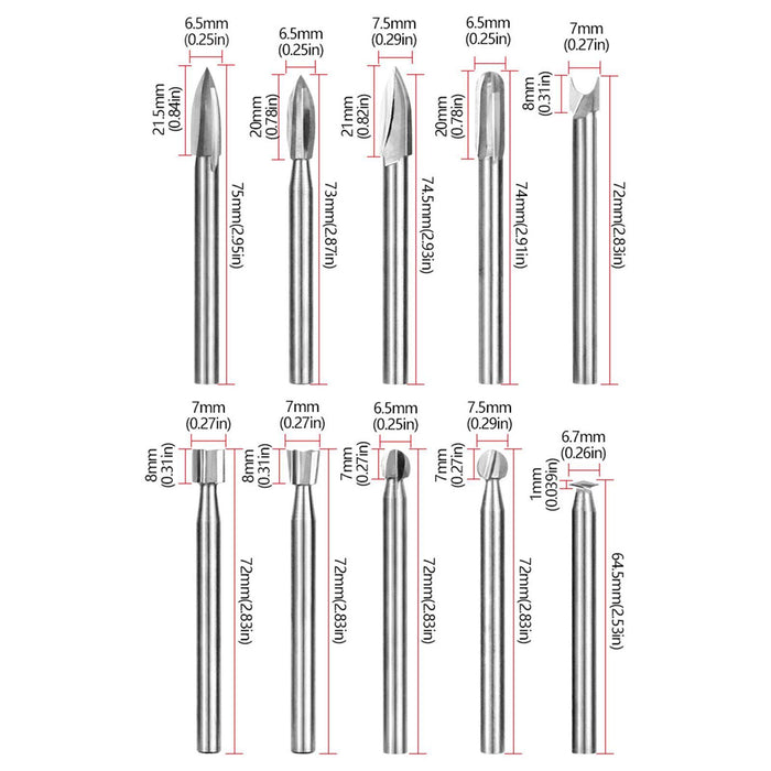 Crofta 10 Pieces Wood Carving Bit for Rotary Tools Versatile Model Making Engraving