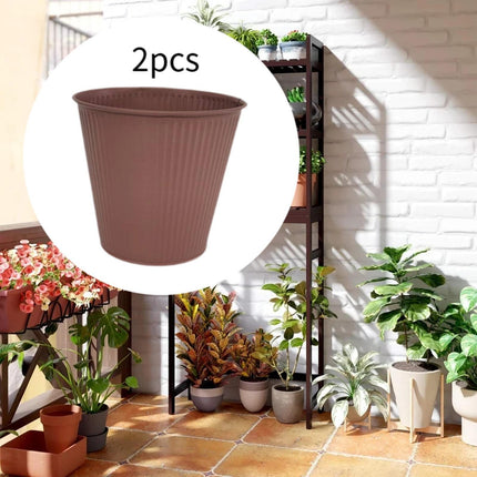 Crofta 2 Pieces Flower Buckets Sculpture Gift Flower Pots for Garden Desktop Office Brown