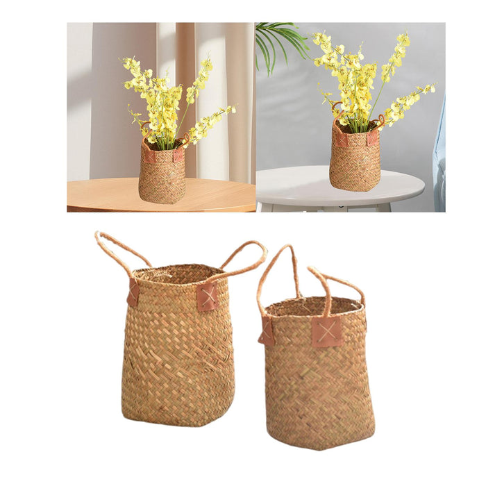 Crofta Woven Plant Basket Organizer Rustic Planter Basket for Office Bedroom Picnic Diameter 16cm