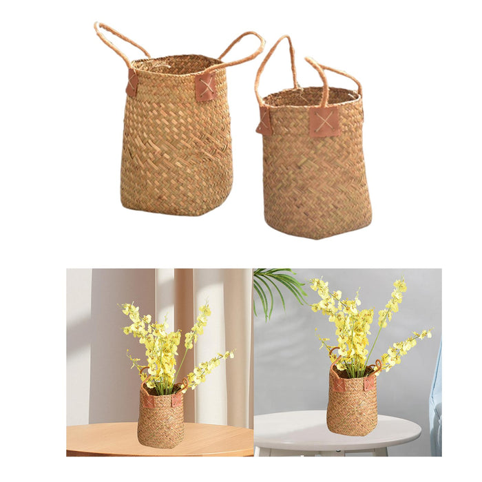 Crofta Woven Plant Basket Organizer Rustic Planter Basket for Office Bedroom Picnic Diameter 16cm