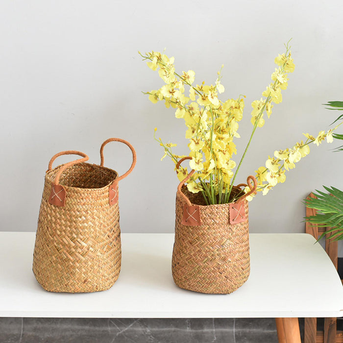 Crofta Woven Plant Basket Organizer Rustic Planter Basket for Office Bedroom Picnic Diameter 16cm