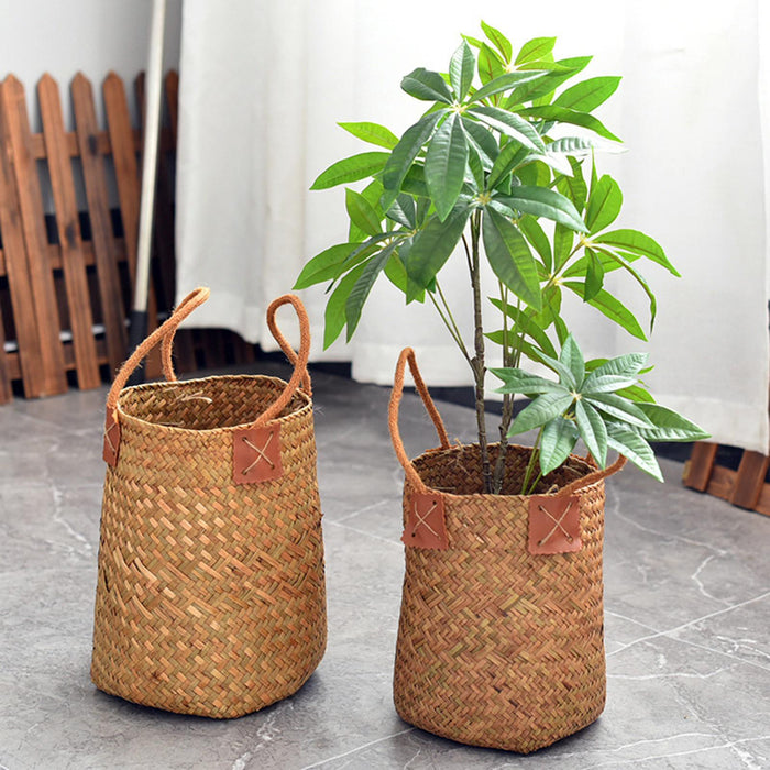 Crofta Woven Plant Basket Organizer Rustic Planter Basket for Office Bedroom Picnic Diameter 16cm