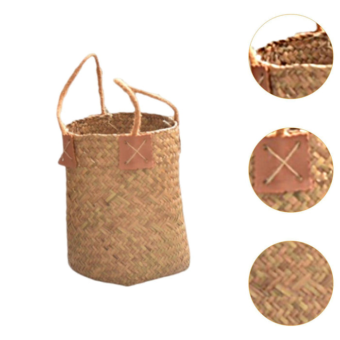 Crofta Woven Plant Basket Organizer Rustic Planter Basket for Office Bedroom Picnic Diameter 16cm