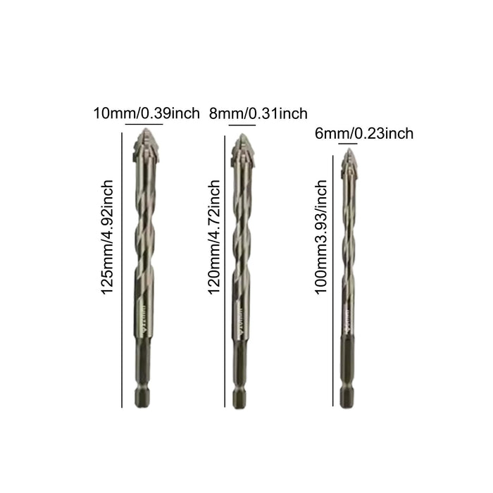 Crofta 3Pcs Four Flute Sawtooth Eccentric Drill Bits Home Drill Bits for Brick Tile