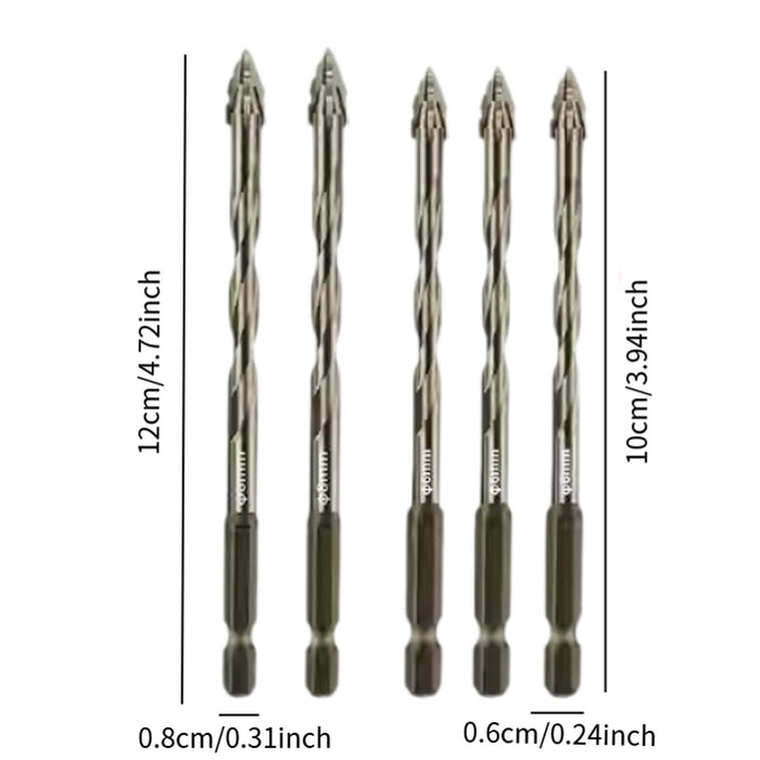 Crofta 5Pcs Four Flute Sawtooth Eccentric Drill Bits Sturdy for Glass Metal Ceramic