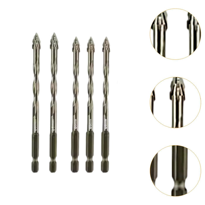 Crofta 5Pcs Four Flute Sawtooth Eccentric Drill Bits Sturdy for Glass Metal Ceramic