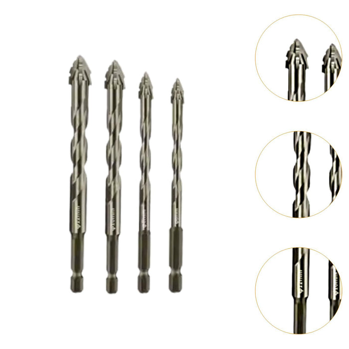 Crofta 4Pcs Four Flute Sawtooth Eccentric Drill Bits Sturdy for Tile Metal Concrete