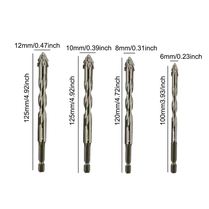 Crofta 4Pcs Four Flute Sawtooth Eccentric Drill Bits Sturdy for Tile Metal Concrete