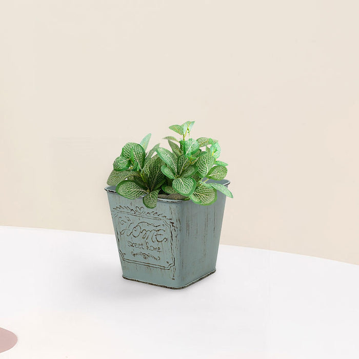 Crofta Iron Sculpture Indoor Plants Decorative Flower Pot for Office Desktop Garden Square Blue