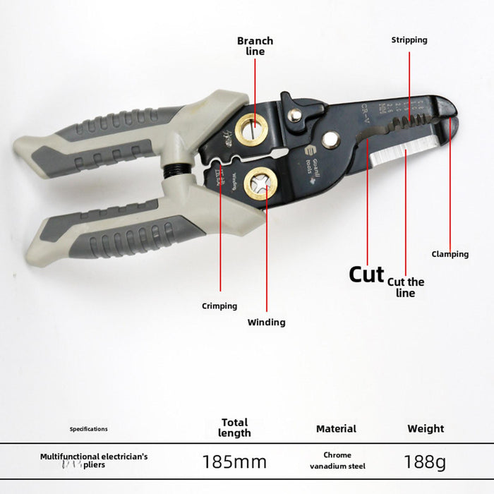 Crofta Wire Stripper Ergonomic Wire Crimping Tool for Wire Cutting Crimping Pulling Black