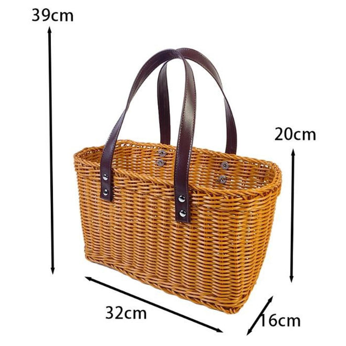 Crofta Woven Shopping Basket Handmade Basket with Handle for Travel Outdoor Camping