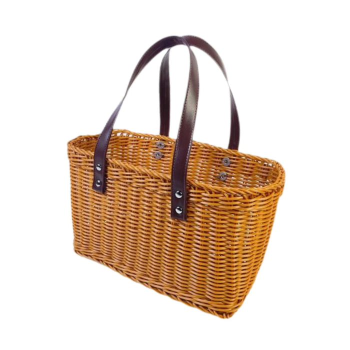 Crofta Woven Shopping Basket Handmade Basket with Handle for Travel Outdoor Camping