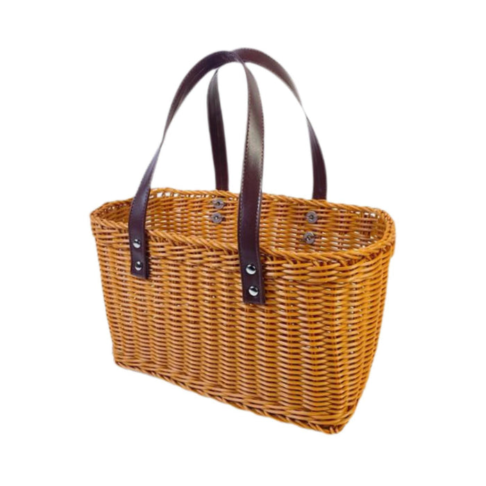 Crofta Woven Shopping Basket Handmade Basket with Handle for Travel Outdoor Camping