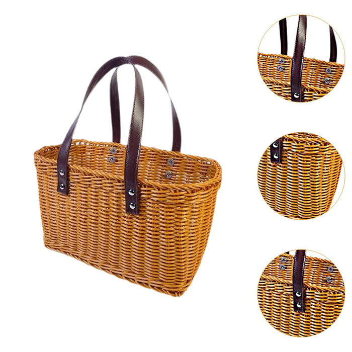 Crofta Woven Shopping Basket Handmade Basket with Handle for Travel Outdoor Camping