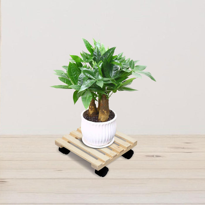 Crofta Wooden Plant Stand Square Rolling Plant Stand for Garden Balcony Living Room Wood