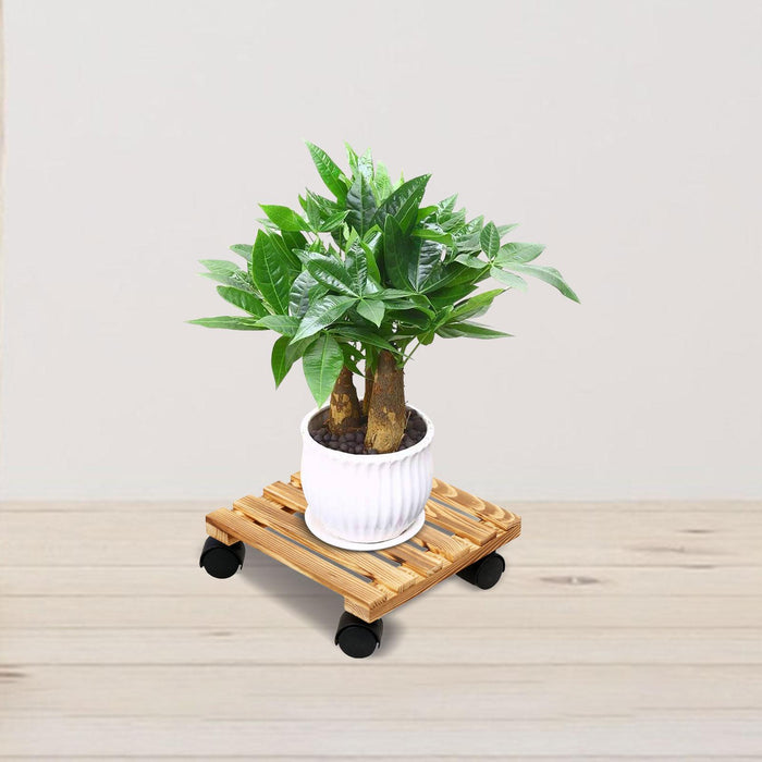 Crofta Wooden Plant Stand Square Rolling Plant Stand for Garden Balcony Living Room Brown