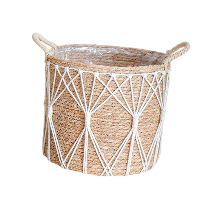 Crofta Woven Planter Basket Crafts with Handles Storage Bin for Picnic Plant Flower