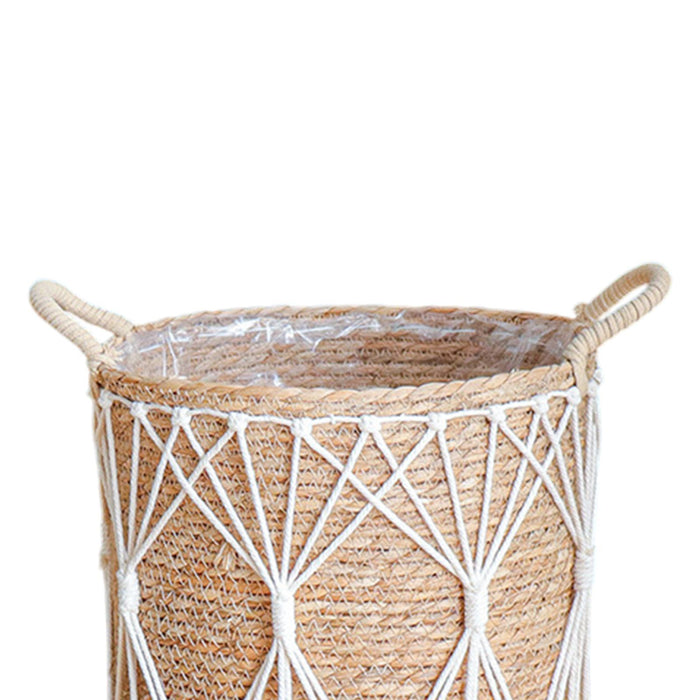 Crofta Woven Planter Basket Crafts with Handles Storage Bin for Picnic Plant Flower