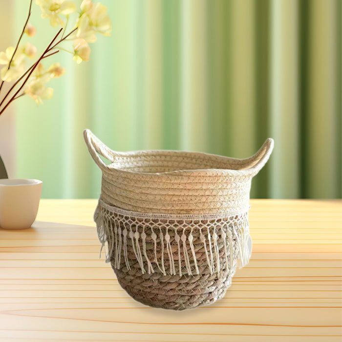 Crofta Storage Basket Flowerpot Woven Plant Basket for Living Room Farmhouse Office 16cmx16cm