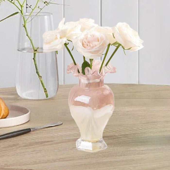 Crofta Glass Flower Vase Desk Living Room Decorative Vase Hydroponic Vase for Plant Pink Light Yellow