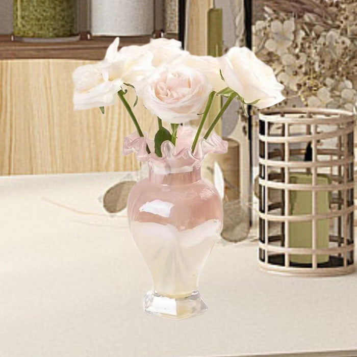 Crofta Glass Flower Vase Desk Living Room Decorative Vase Hydroponic Vase for Plant Pink Light Yellow