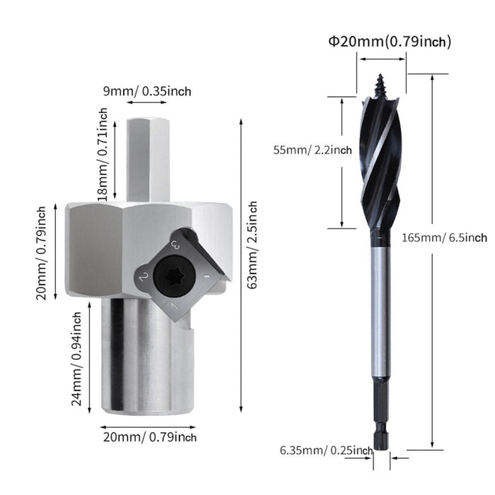 Crofta 20mm Bench Dog Hole Chamfer Reamer Lightweight Easily Install Aluminum Alloy with Bit