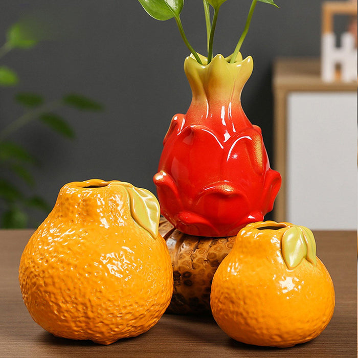 Crofta Fruit Shaped Ceramic Flower Vase Office Fireplace Organizer Propagation Vase Dragon fruit