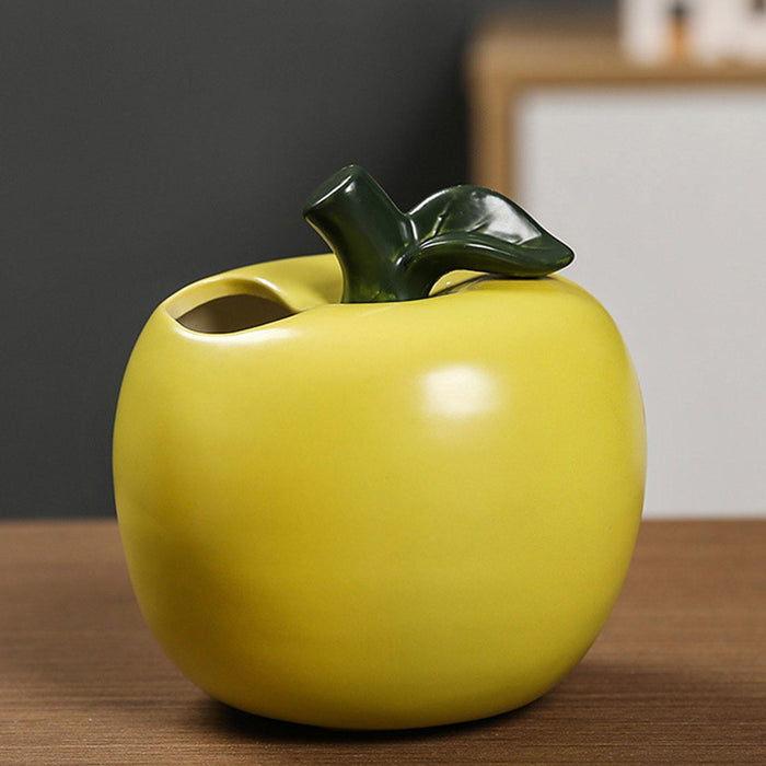 Crofta Fruit Shaped Ceramic Flower Vase Office Fireplace Organizer Propagation Vase Green apple