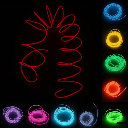 Crofta 2 Pieces Luminescent Neon LED Lights Glow EL Wire String 5 Meters Blue Red