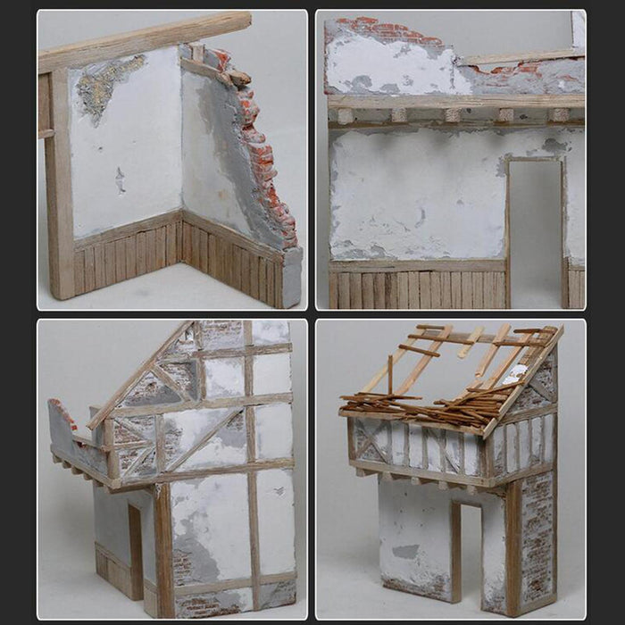 Crofta 1:35 Wooden House Ruins Model Unfinished Architecture Model Building Scenery Style A