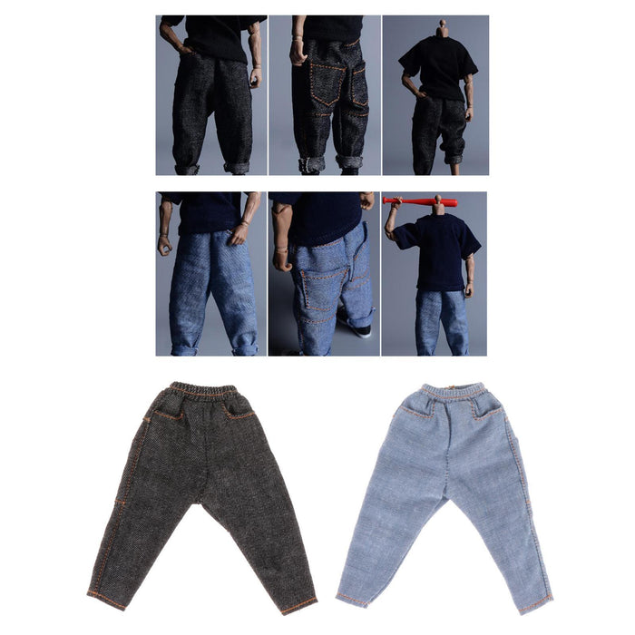 Crofta Fashion 1/12 Denim Pants Accessories for 6 inch Male Action Figures Dress up