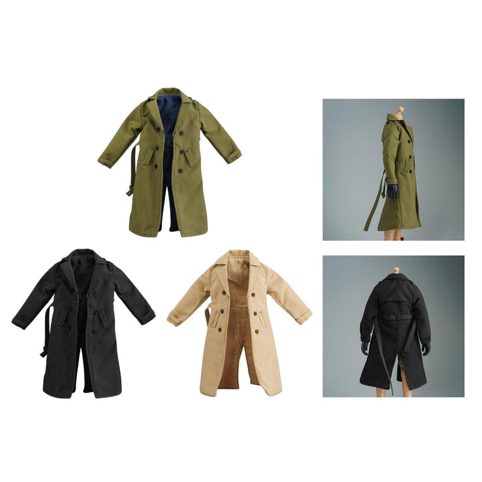 Crofta 1/12 Men Women Trench Coat Handmade Doll Clothes for 6 inch Figures Body