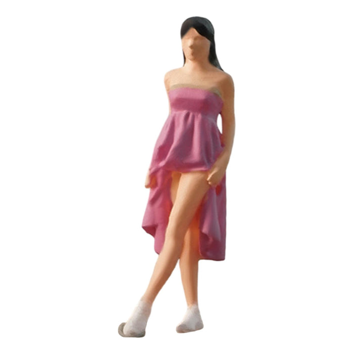 Crofta 1/64 Scale Diorama Figure Painted for Architecture Model Model Building Kits Red Long Skirt