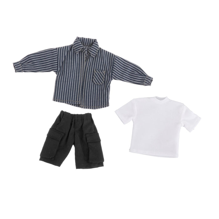 Crofta 1/12 Scale Shirt T Shirt Pants Set for 6 inch Doll Model Male Action Figures Dark Blue Stripe