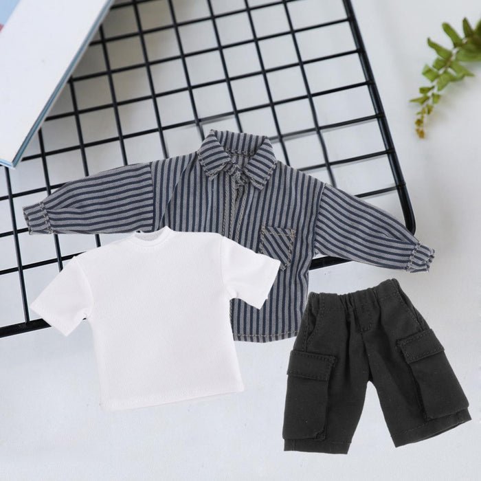 Crofta 1/12 Scale Shirt T Shirt Pants Set for 6 inch Doll Model Male Action Figures Dark Blue Stripe