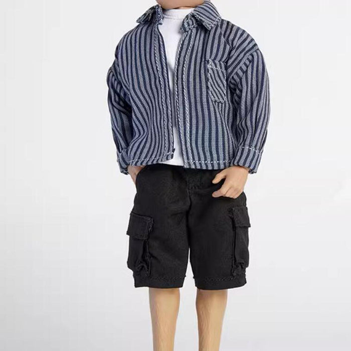 Crofta 1/12 Scale Shirt T Shirt Pants Set for 6 inch Doll Model Male Action Figures Dark Blue Stripe