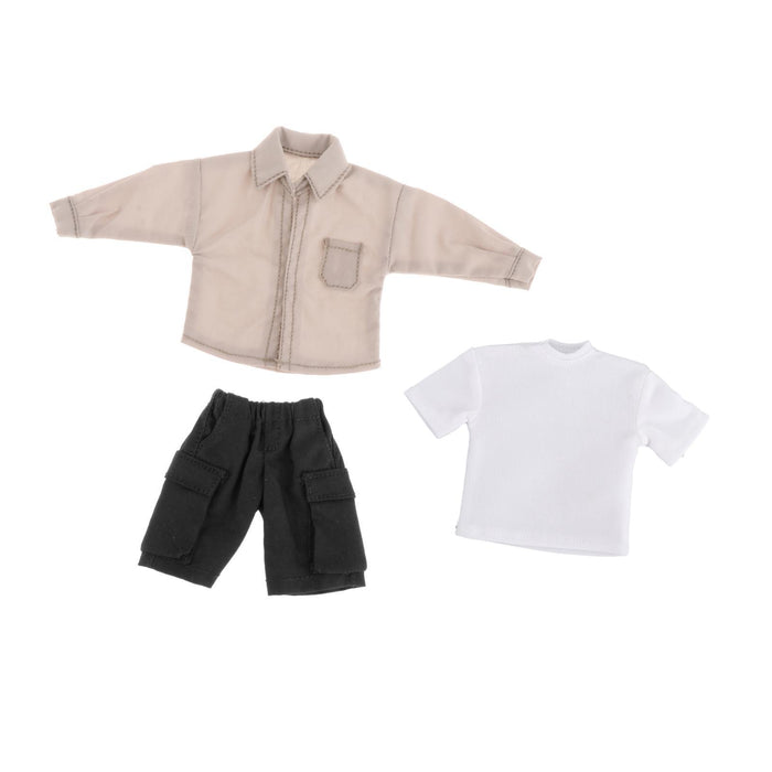 Crofta 1/12 Scale Shirt T Shirt Pants Set for 6 inch Doll Model Male Action Figures Light Gray