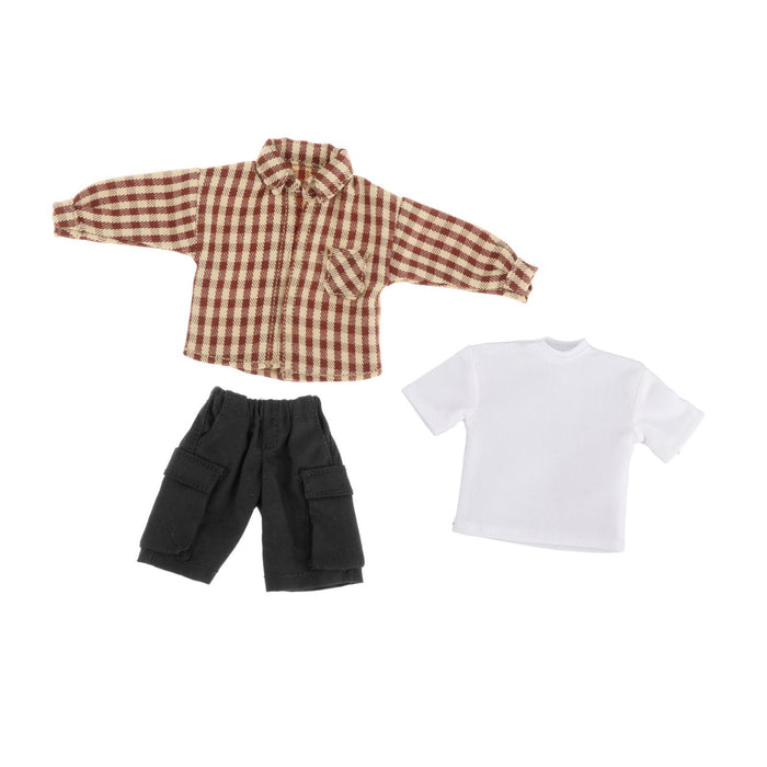 Crofta 1/12 Scale Shirt T Shirt Pants Set for 6 inch Doll Model Male Action Figures Yellow Plaid