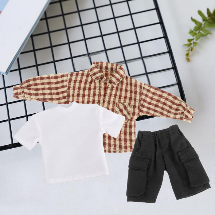 Crofta 1/12 Scale Shirt T Shirt Pants Set for 6 inch Doll Model Male Action Figures Yellow Plaid