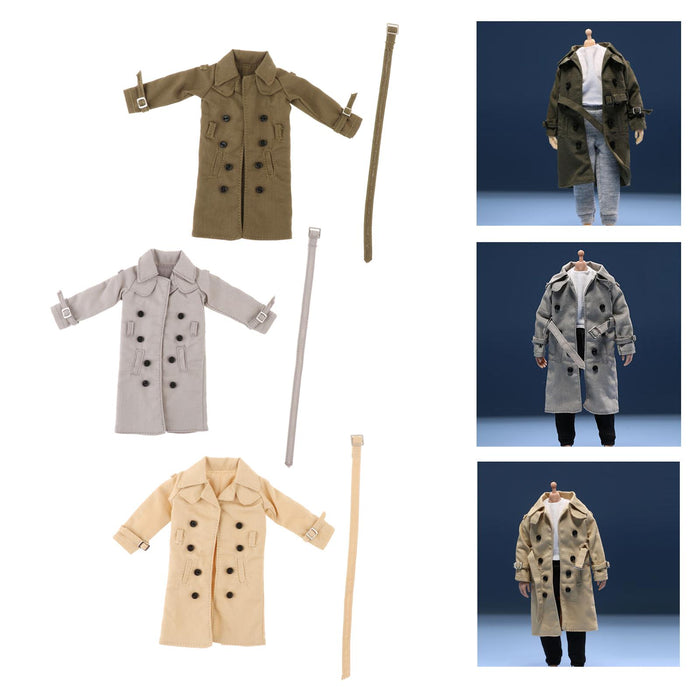 Crofta 1/12 Scale Trench Coat 1/12 Scale Figure Doll Clothes for 6inch Male Figures Gray