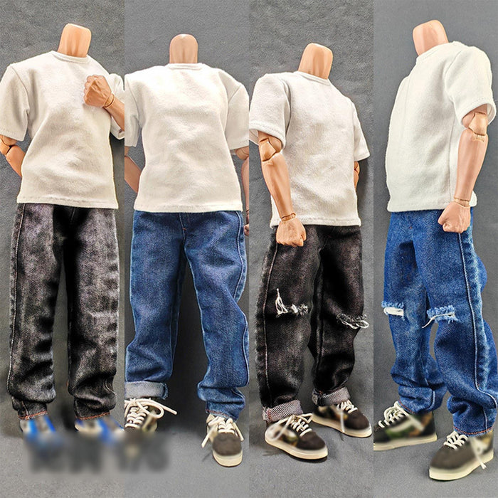 Crofta 1/6 Scale Action Figures Jeans Costume Kids Adults Gifts 12" Figure Trousers blue