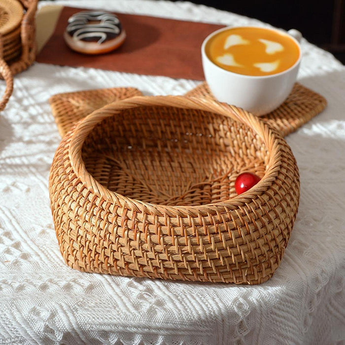 Crofta Round Rattan Fruits Bread Baskets Wicker Basket Tray for Dining Room Kitchen M